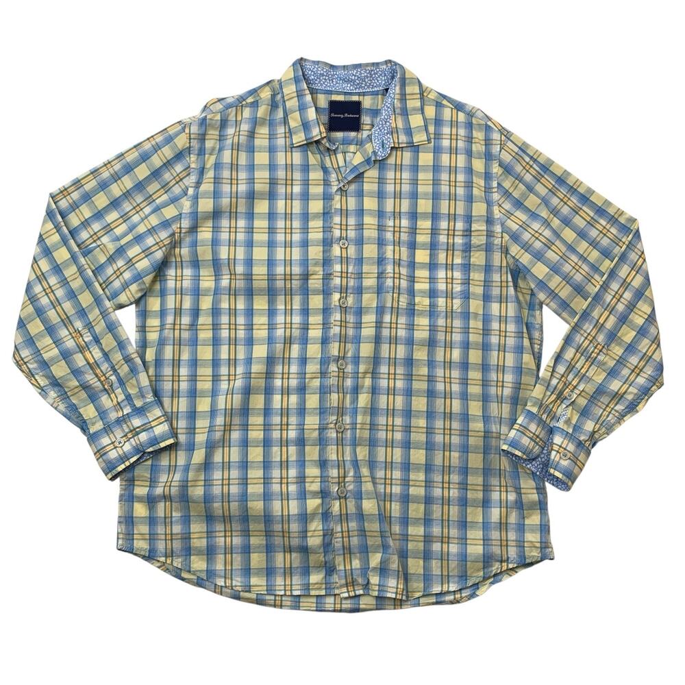Tommy Bahama Shirt Mens XL Extra Large Plaid Button Up Long Sleeve Pima Cotton